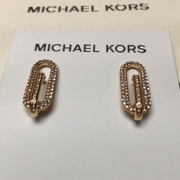 NEW MICHAEL KORS PAVE CRYSTAL LINK POST EARRINGS - Picture 6 of 8